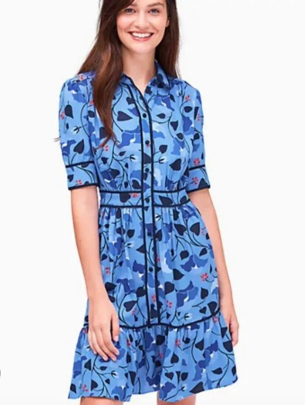 Kate Spade Nouveau Bloom Fluid Shirt Dress Size 4 Women Preppy Floral Pockets